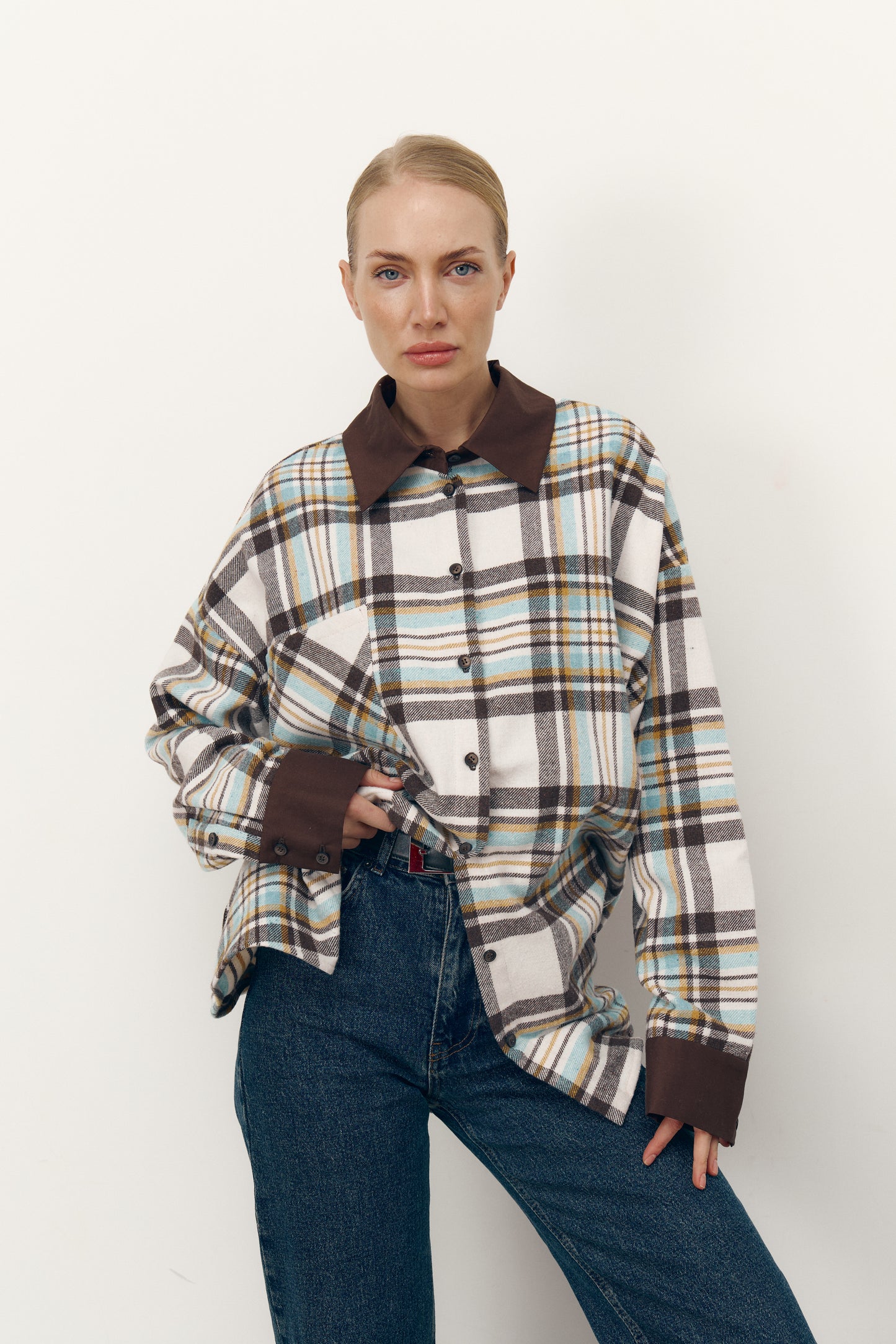 Сорочка TAYLOR в клітинку з акцентним коміром